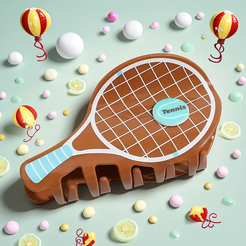 2pcs cute cartoon tennis racket hair clips sporty grid pattern lettered oval grip hair accessories for half up styles parties travel pastel earthy tones tennis accessories party   stylish accessory novelty hairpin   Product details 2