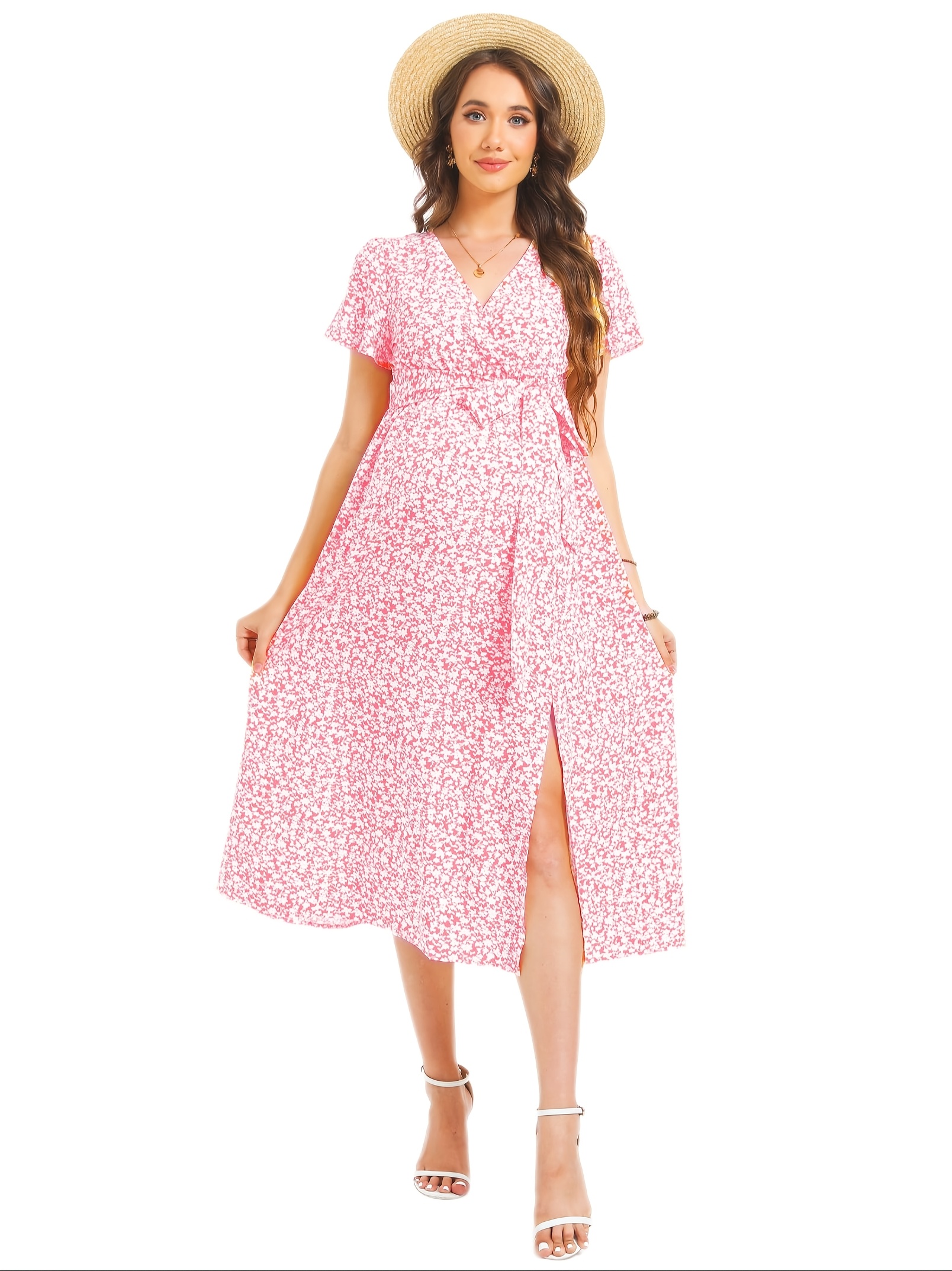womens maternity dress v neck casual slit flowy maxi dress - Temu