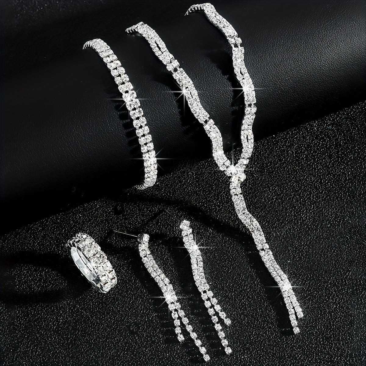 4pcs Y Shaped Rhinestone Wedding Jewelry Set in Copper