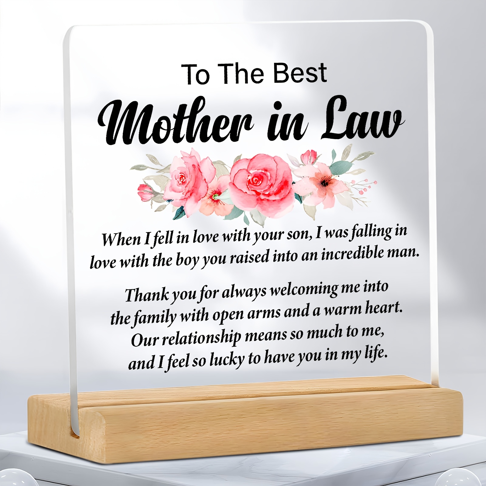 

2d Flat 1pc Acrylic Desk Sign For Best Mother-in-law, Contemporary Style, Multipurpose, English Text, Thanksgiving & Christmas Gift, Elegant , Decor