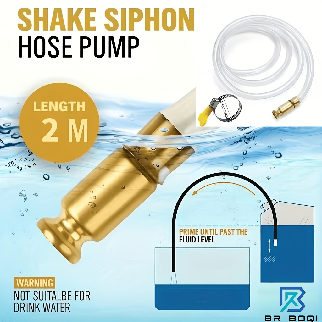 TEMU 2pcs 1x 200cm Manual Hand-crank Siphon Pump+ 1x Metal Clamp, With Piston Pump And Check Valve, Durable , Suitable For Pools, Harvesting, Hot