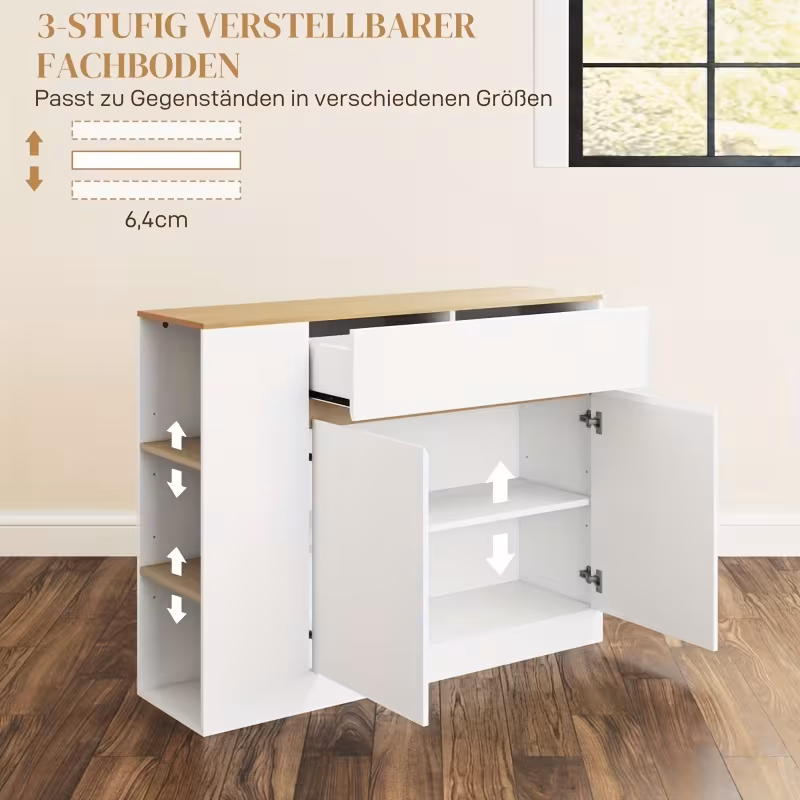 modern white adjustable tray cabinet with 3 drawers tilt protection wood metal or artificial 27 height 3 2 cu ft storage floor standing design for kitchen dining room kitchen cabinet contemporary furniture sleek durable construction 4