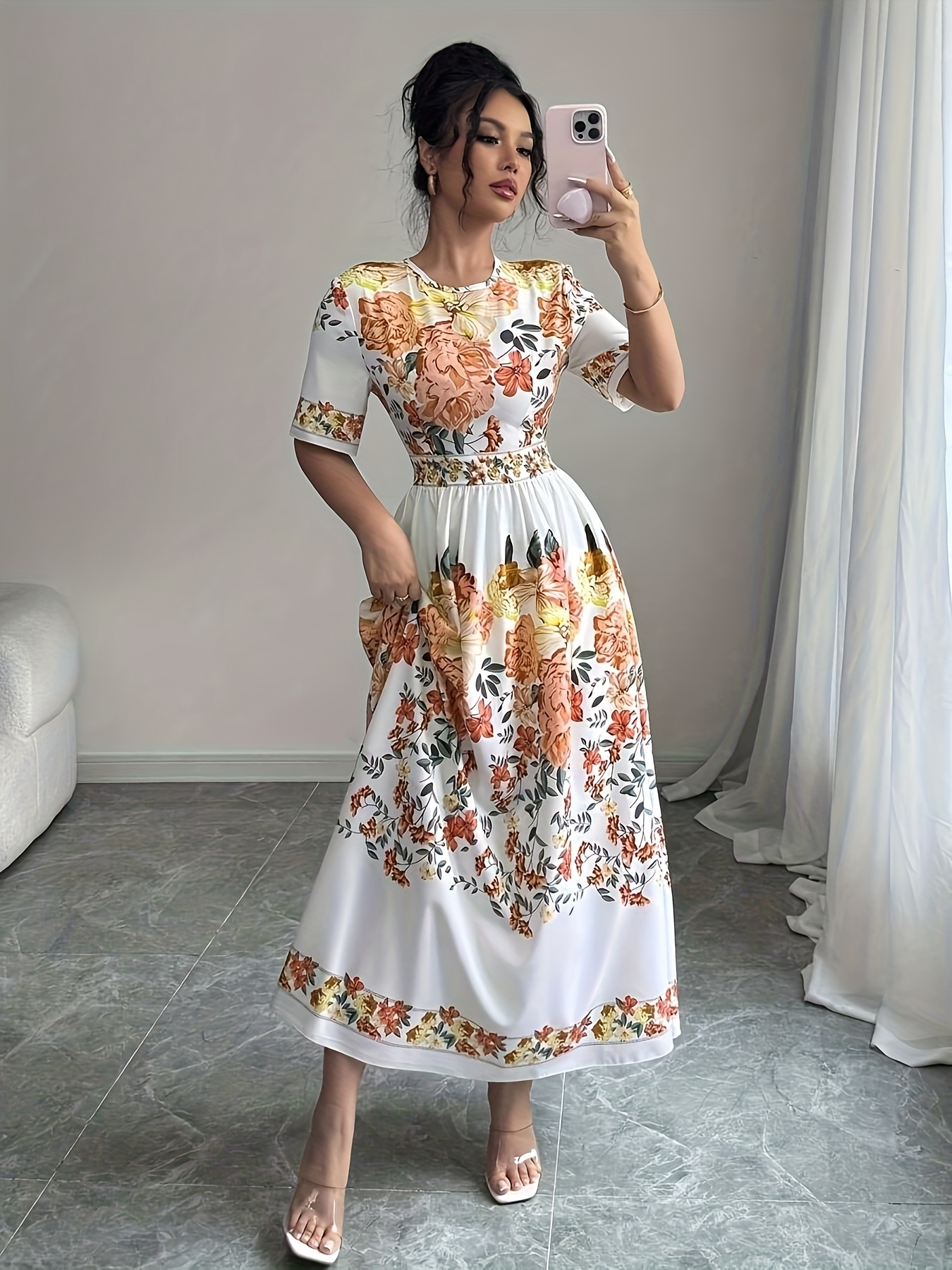 summer casual fashion short sleeve floral placement print