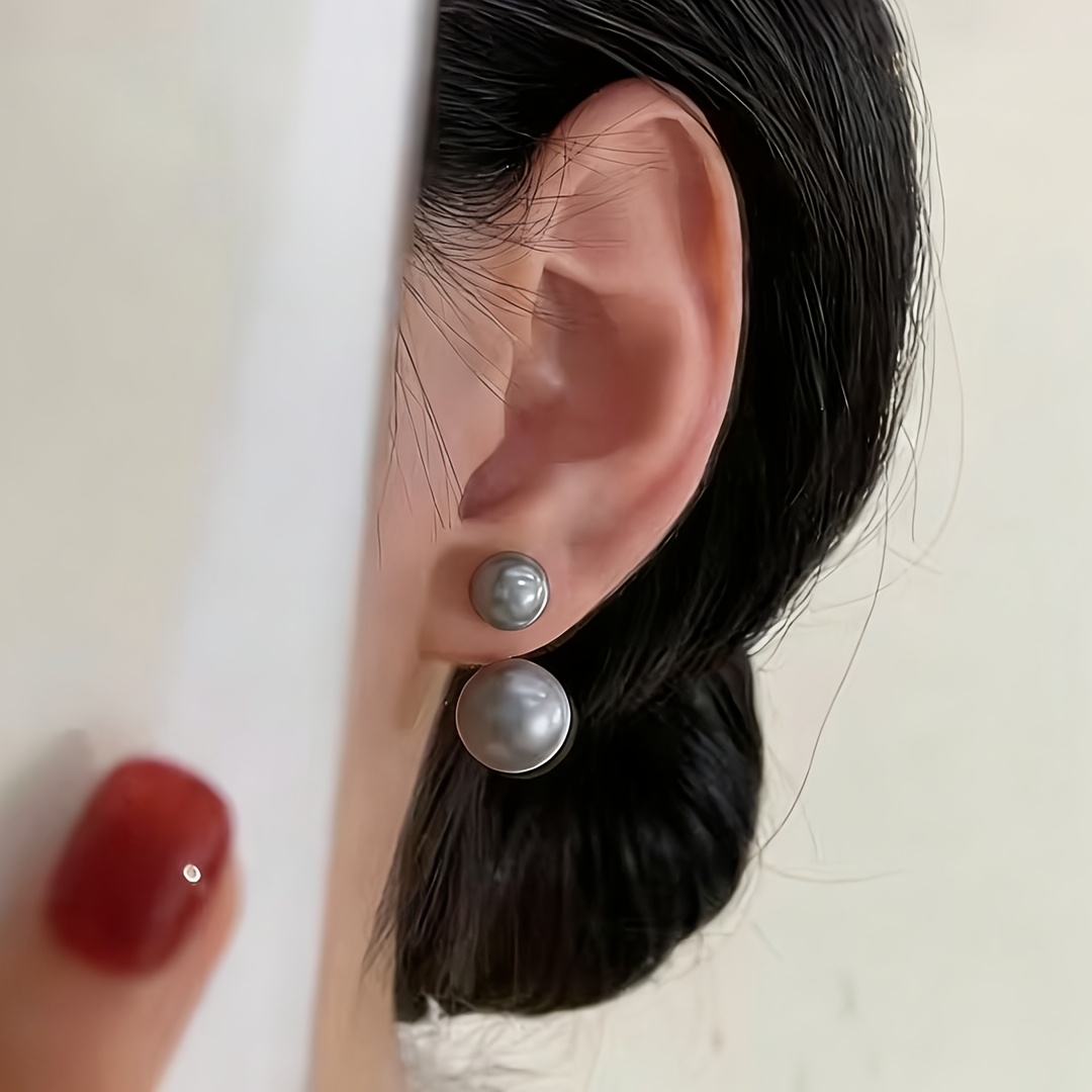 Women's Gray Imitation Pearl Earrings, French Light Luxury
