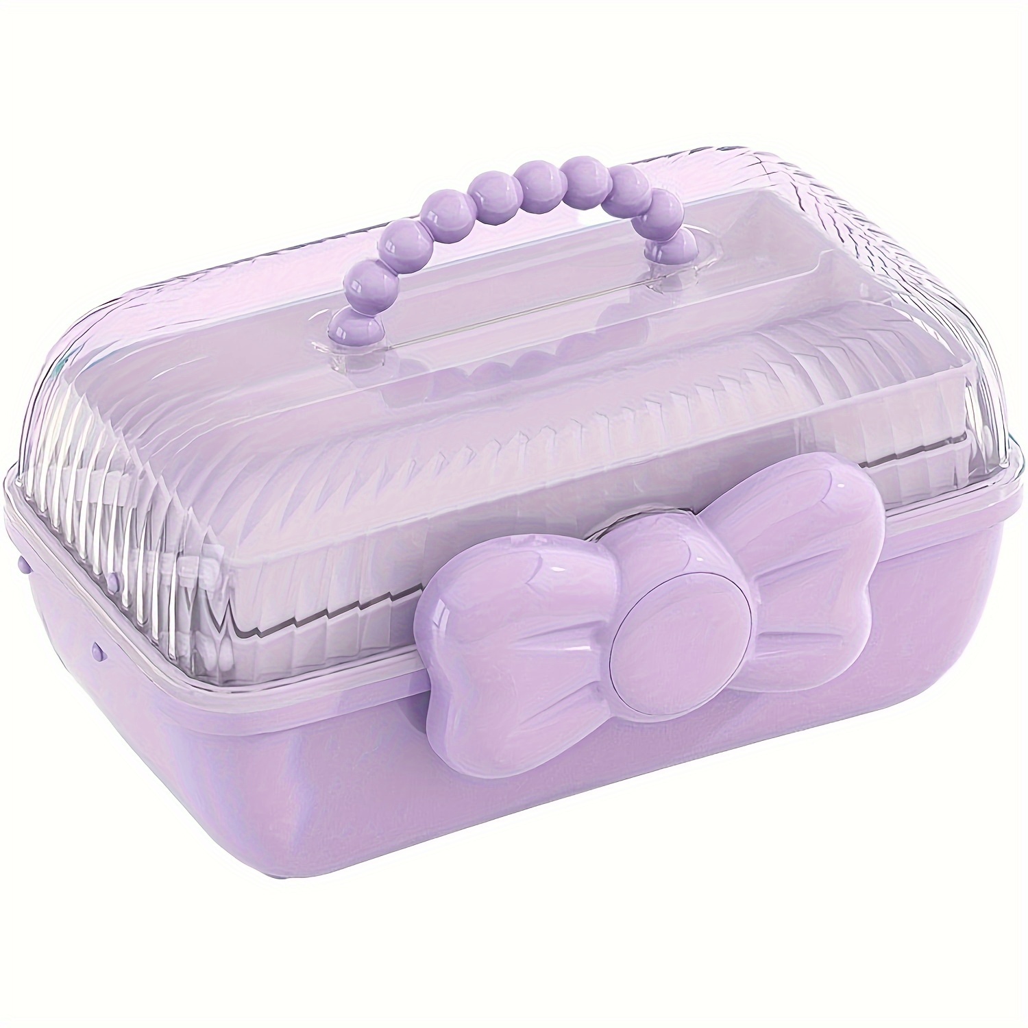 

1pc Plastic Multi-layer Storage Box, Multipurpose Organizer With Handle & Bow Design, Suitable For Nail, Hair Accessories, Sewing Supplies, Makeup Storage