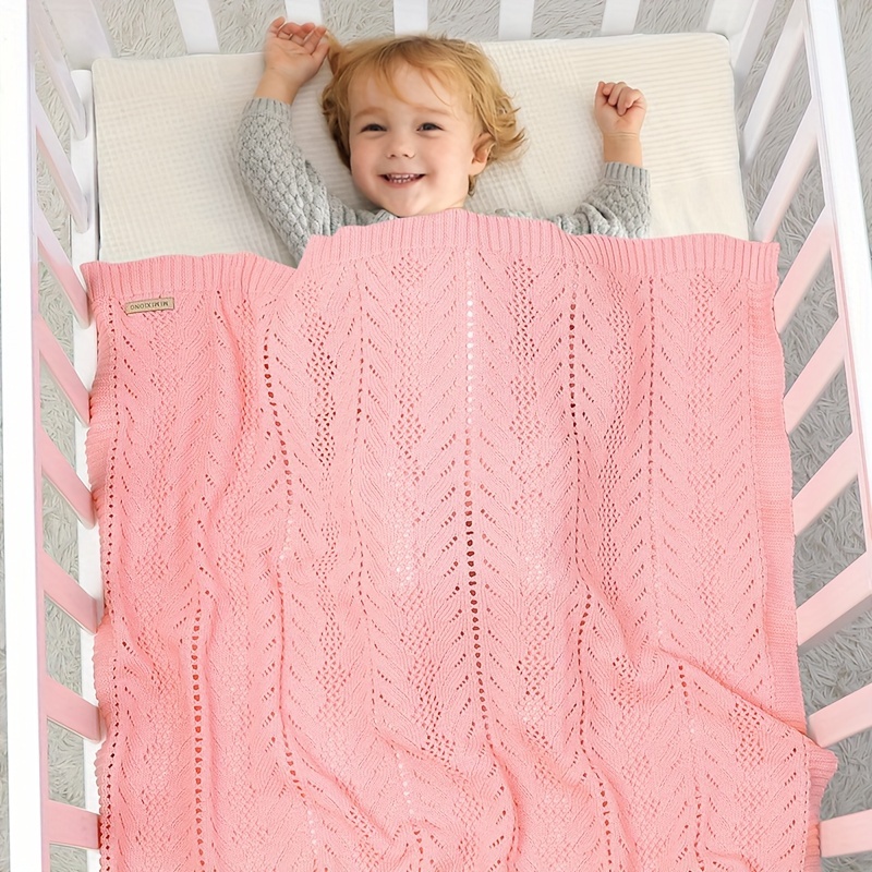 

1pc Cotton Solid Color Soft Knitted Hollow Blanket, Stroller Cover Quilt, Air Conditioning Blanket, Sofa Throw Blanket