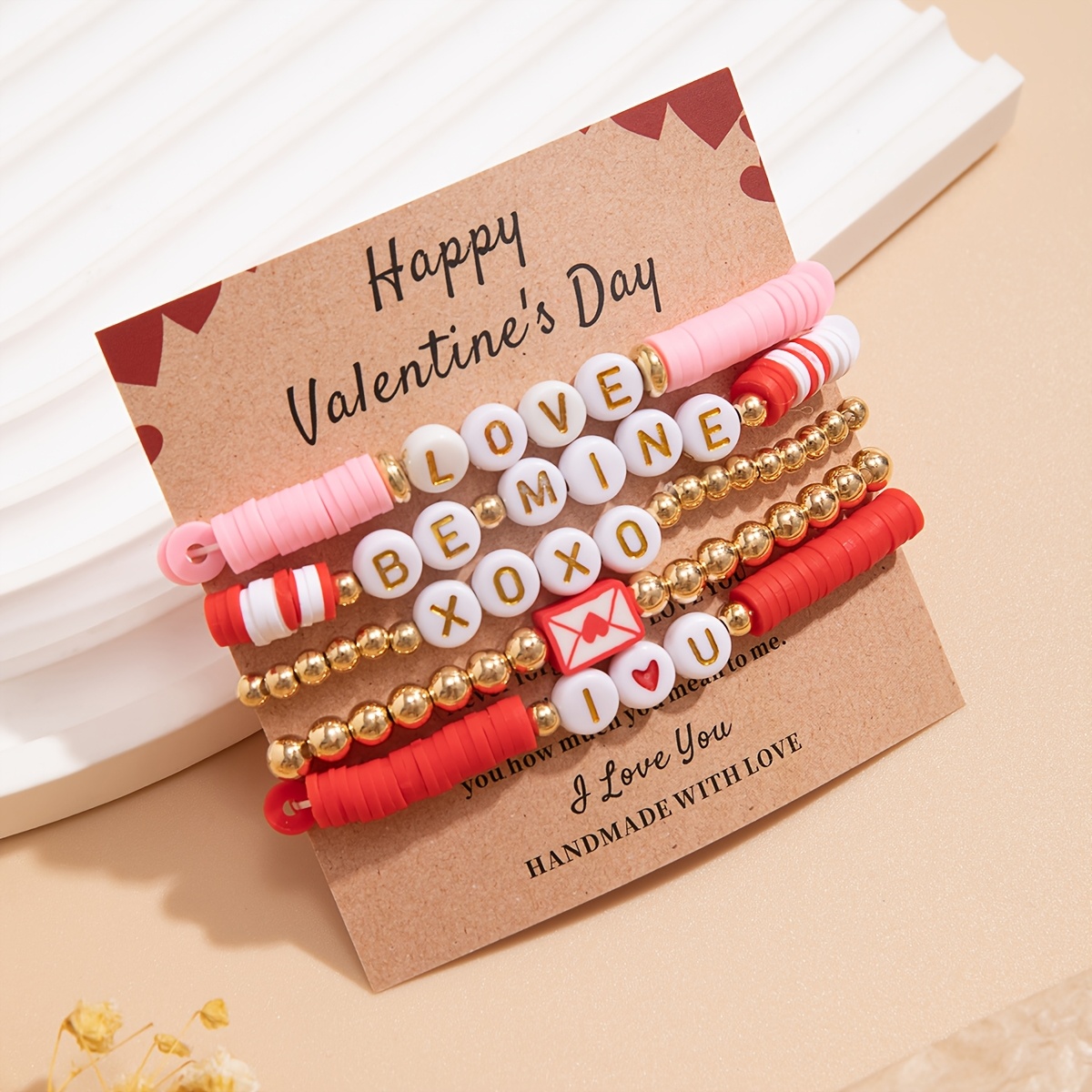 

5pcs Handmade Polymer Clay Bracelet Set, Cute & , Heart-themed, -themed Beads For & Celebrations, Valentine's Day Gift