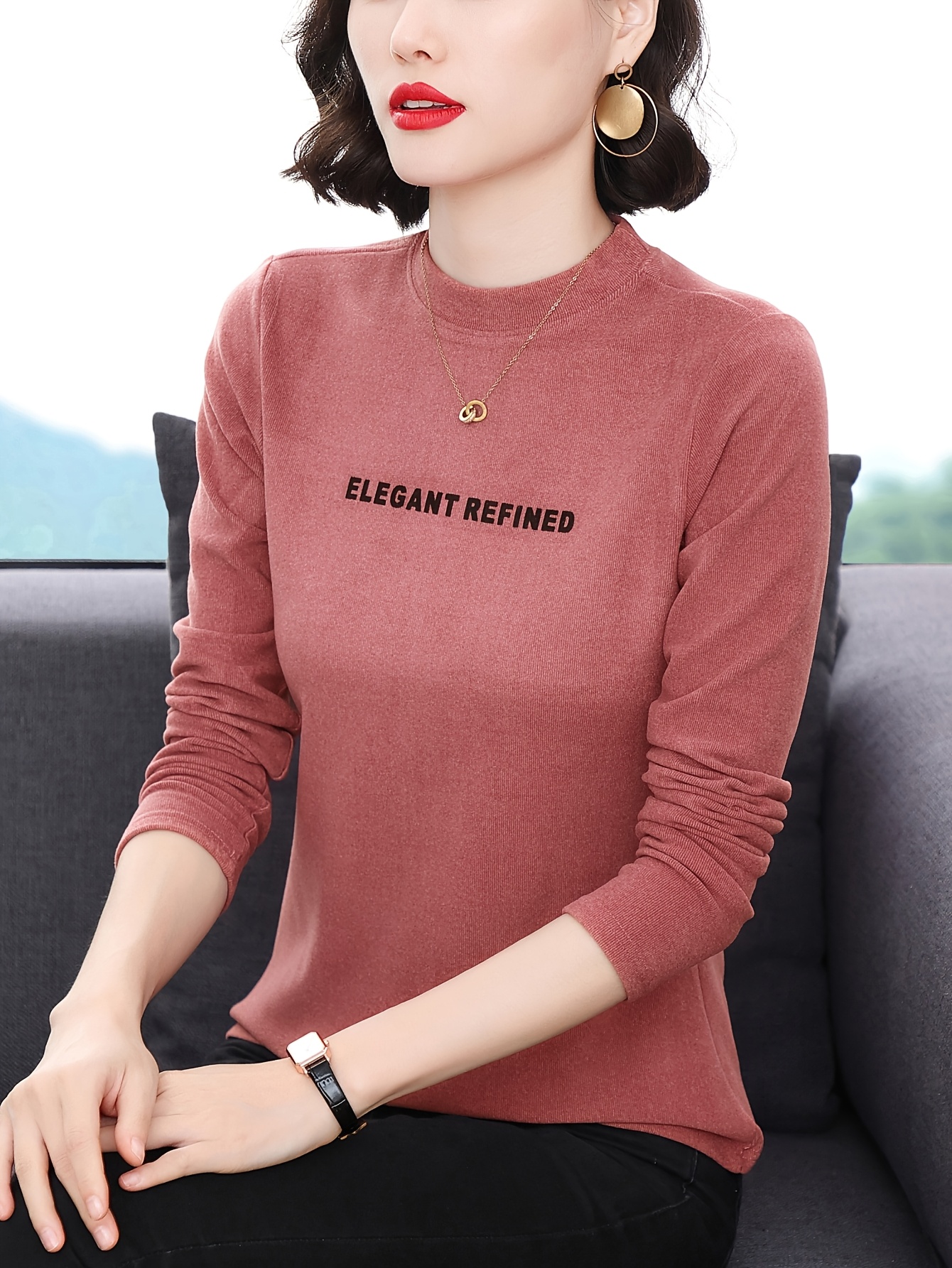 damens elegant raffiniertes letter print fleecegefüttertes Temu