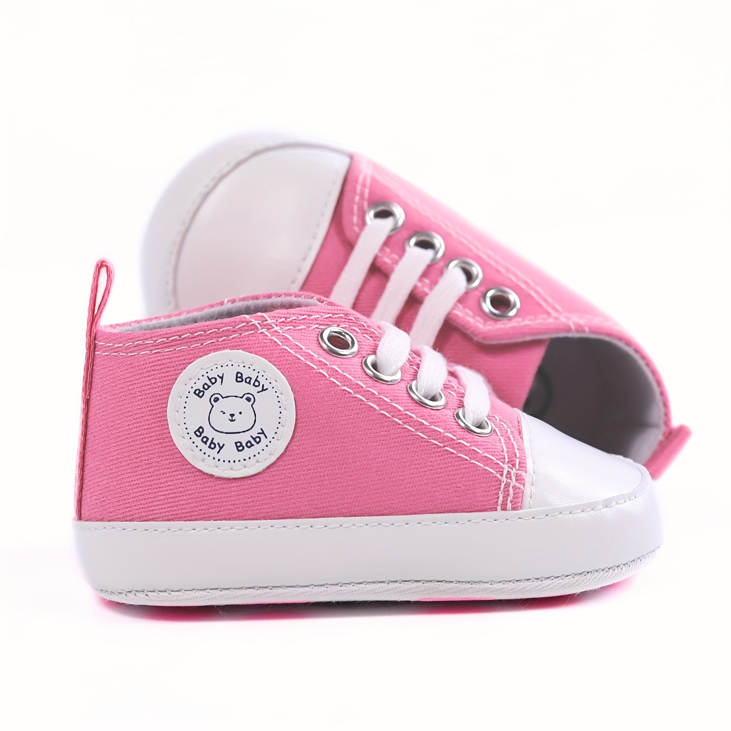 RABEISIR Baby ' Toddler Walking Shoes - Soft Canvas Sneakers with EVA Cushion, Adjustable Lace-Up Low-Top Design, 4-Color Options (White/Pink/Black/Red) for All-Season Casual & Party Wear, Party Toddler Sneakers | Classic Sneaker Design | EVA Cushioned Sole, Toddler Shoes, RABEISIR