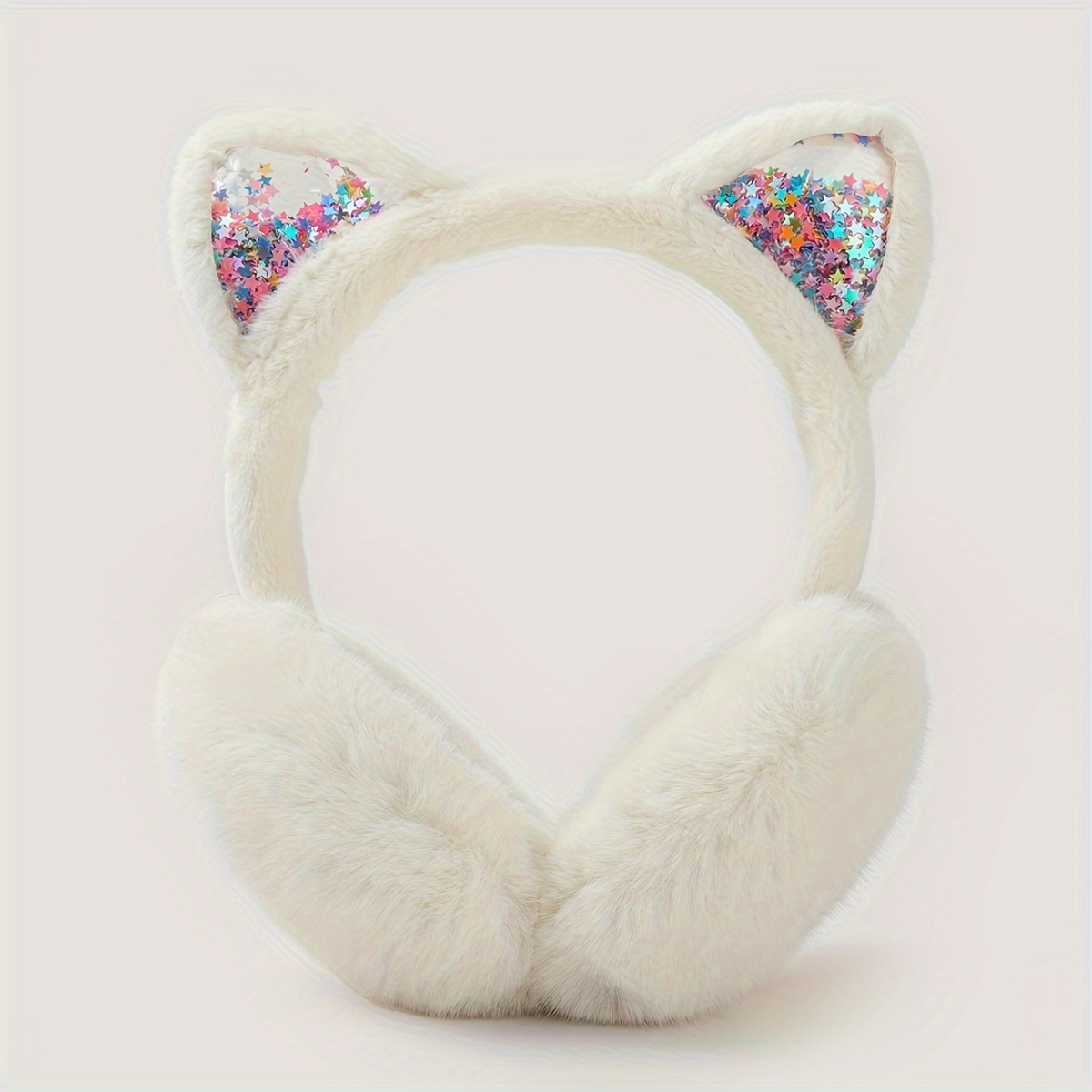 TEMU Cat Ear Headphones: Soft Fur With Sparkly Ears -