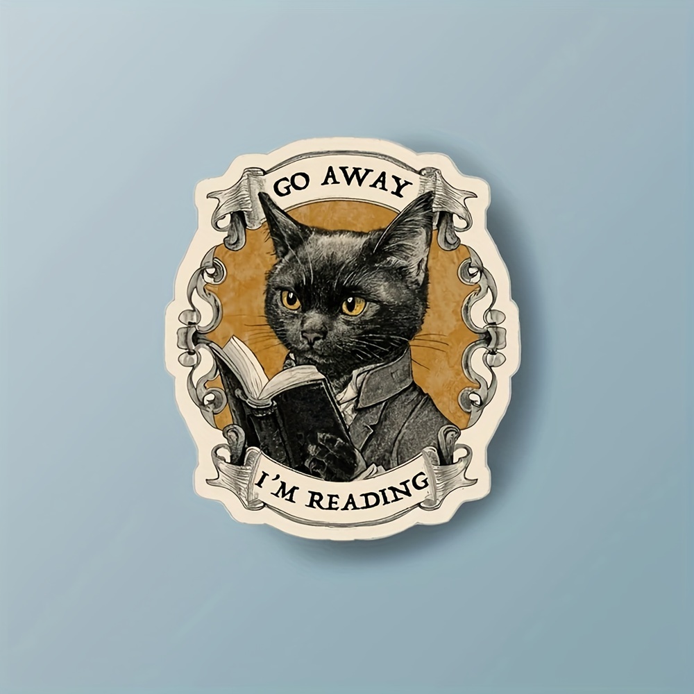 

1pc Sticker, Book Cat Sticker, Black Cat Sticker, Book Lover Sticker, Reading Sticker, Funny Animal Sticker, Cat Stickers