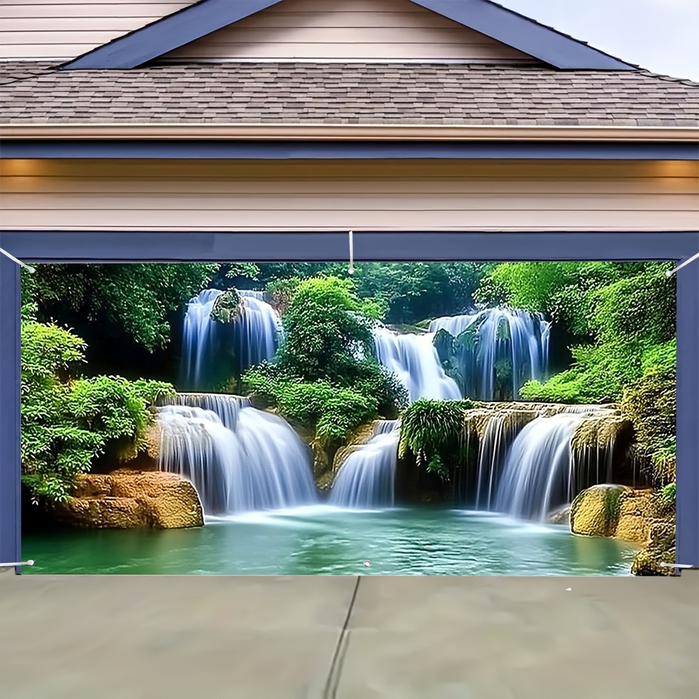 

Vibrant Rainforest Waterfall Garage Door Banner - , Polyester Fabric For Summer Parties & Events