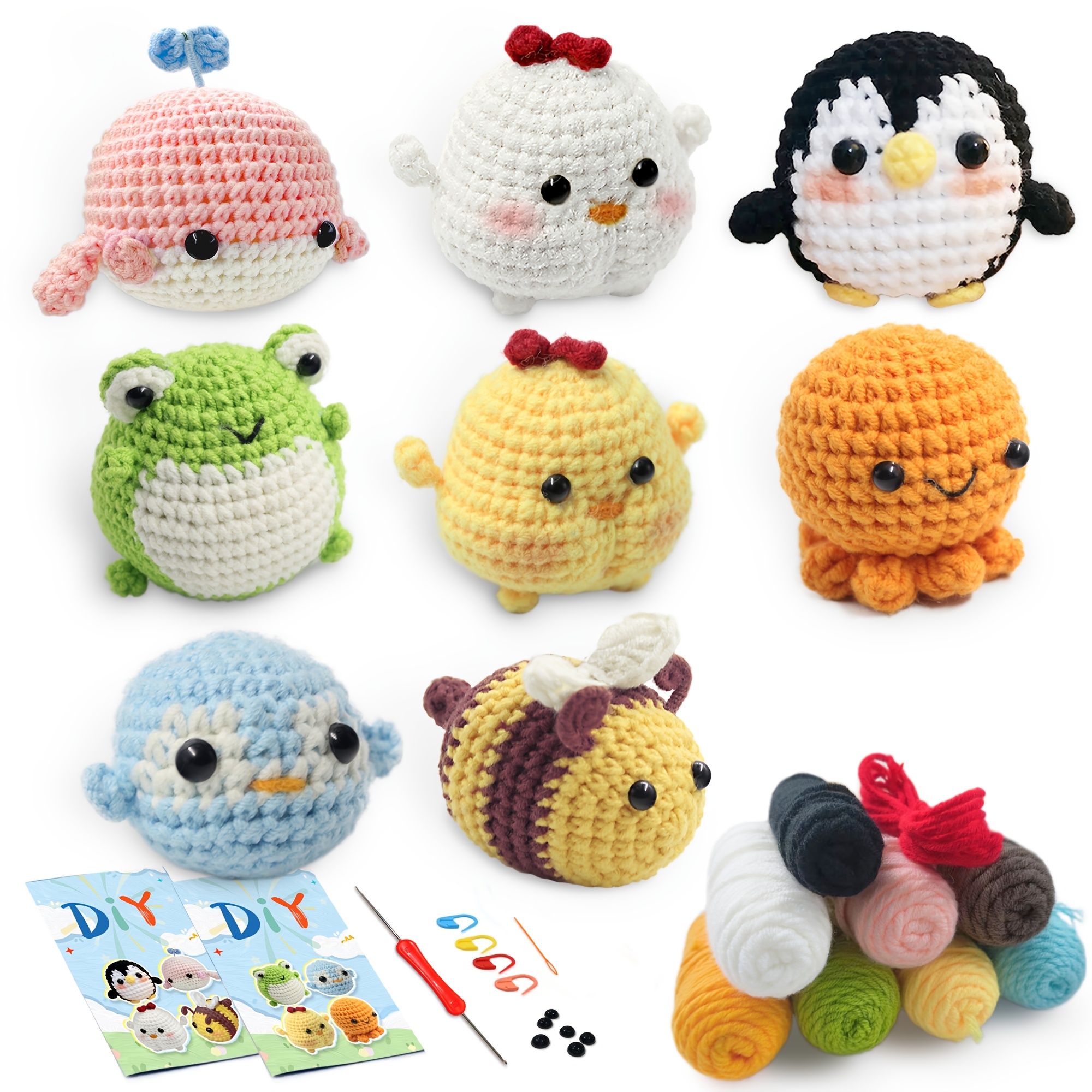 

8pcs Crochet Kit For Beginners - Animal Crochet To Starter Amigurumi Knitting Kit And Yarn Craft Kits For Festival, Adults Diy With Video Tutorials