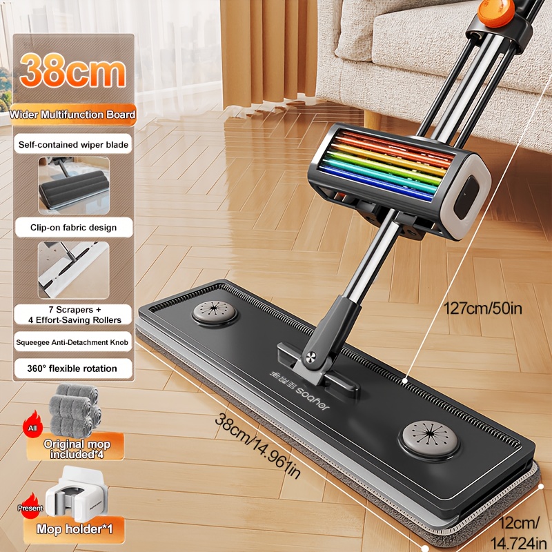 TEMU Mop And Bucket Set, Flat Mop For Floor Cleaning, & Wet Mop With Washable Mop Pads, Pet Hair & Dust For Hardwood, Tile, Laminate & Vinyl, Patio