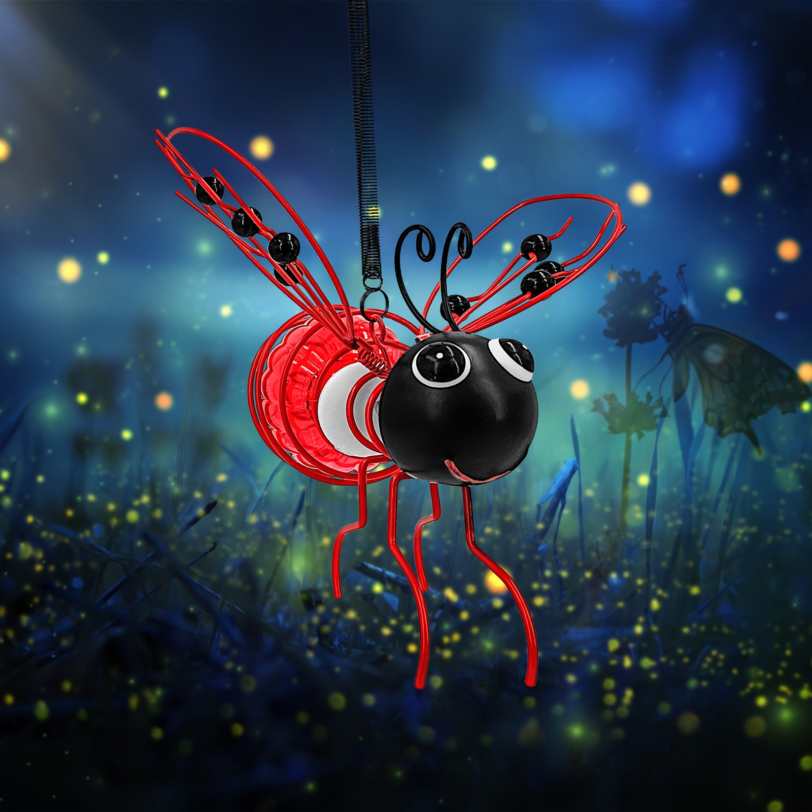 

Solar-powered Hanging Metal Ladybug Light Garden Decor | Lady Bug Sculpture With Bouncy Springs | Summer Outdoor Art Decorations (red)