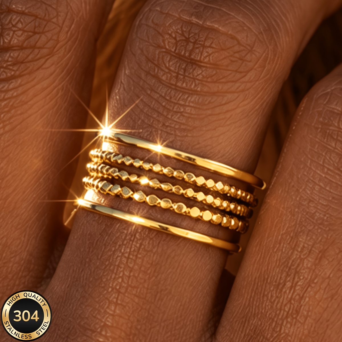 18K Gold Plated Stainless Steel Personalized Open Ring, Unisex