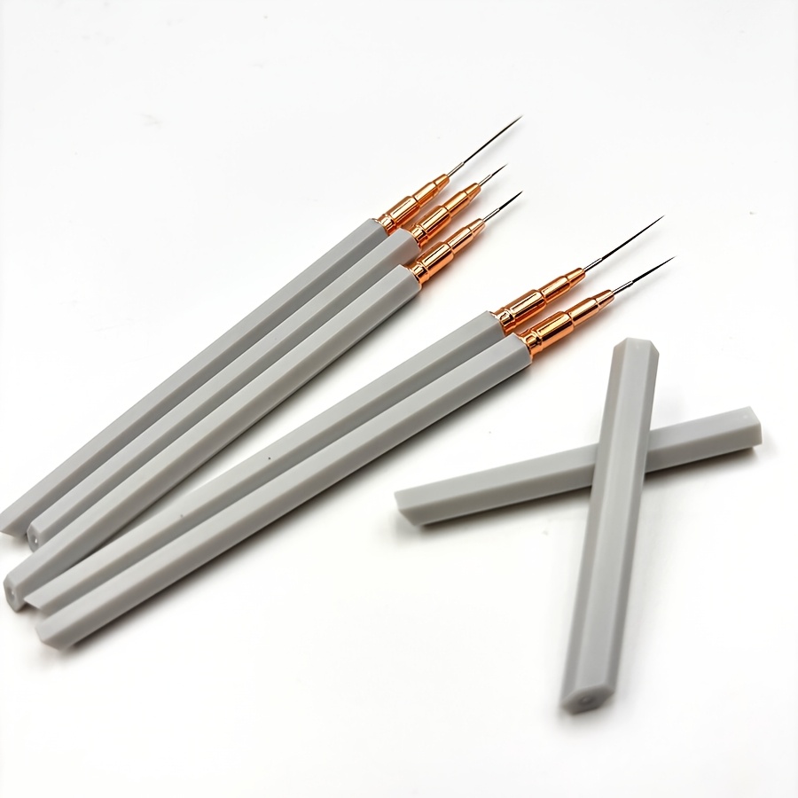 

5pcs Premium Gray Nail Art Liner Brushes Set - Hexagonal Fine Tip For Designs, Manicure & Pedicure Tools