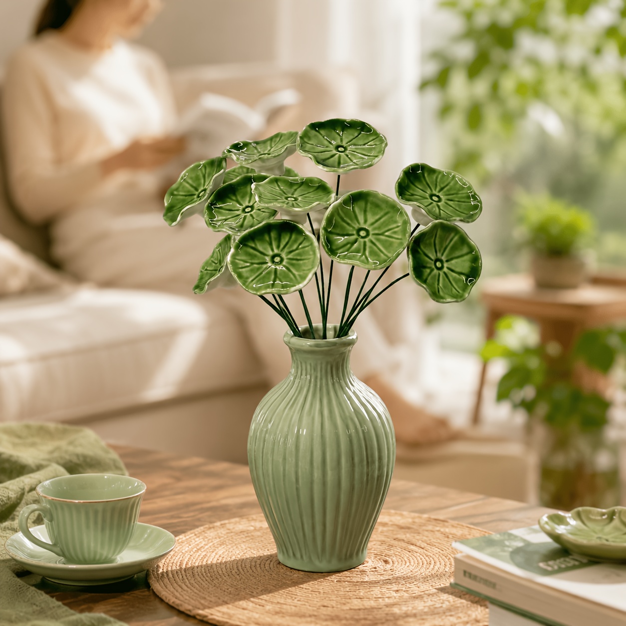 TEMU Lot de 8 pièces, Feuilles de lotus en céramique faites à de 4 cm, Haute qualité, Ne se décolorent , Fleurs en céramique intemporelles, Très