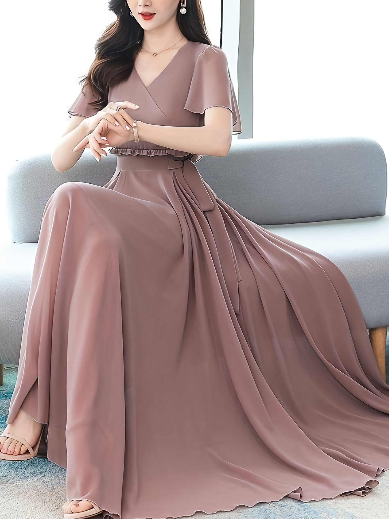 vestido largo gasa     elegante mujer escote   - Temu Peru
