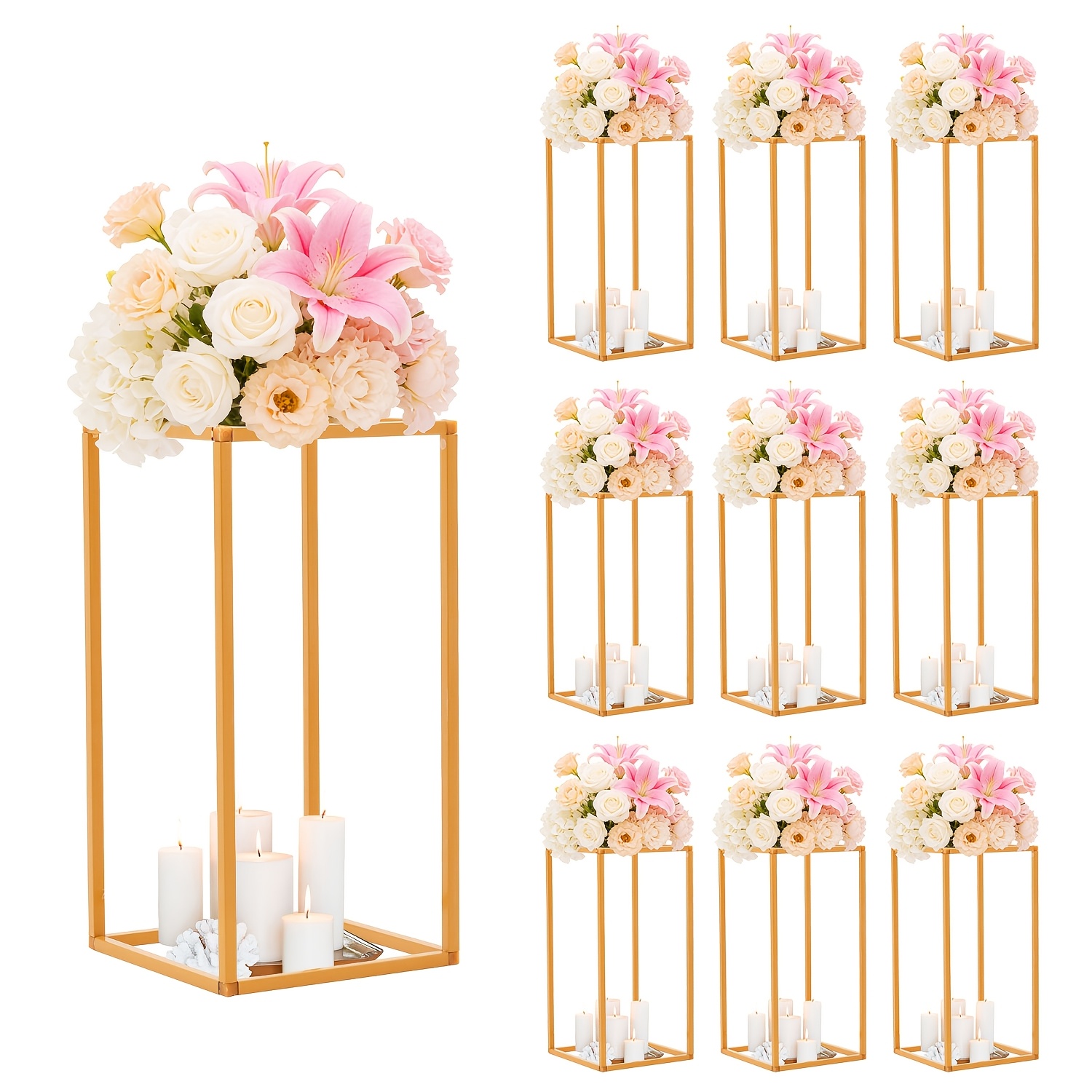 TEMU 10pcs Wedding Flower Centerpieces For Party Table Decorations, Classic Mustard Yellow Mother&;s Day For Party Flower Stand, Square Tube Sturdy