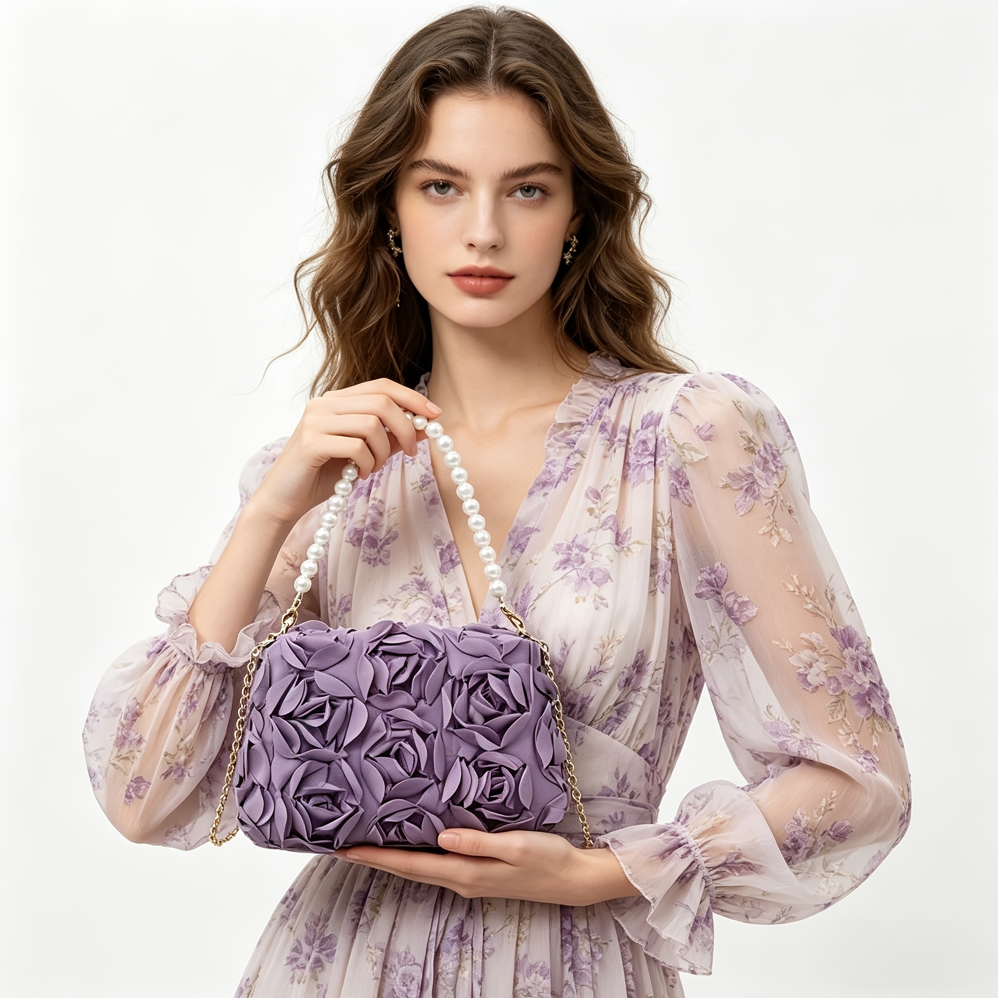 TEMU Women's Small Handbag, Gentle Three-dimensional Rose Bag, Romantic Handbag, High-end Dinner Underarm Bag, New Bridesmaid Wedding Date Bag