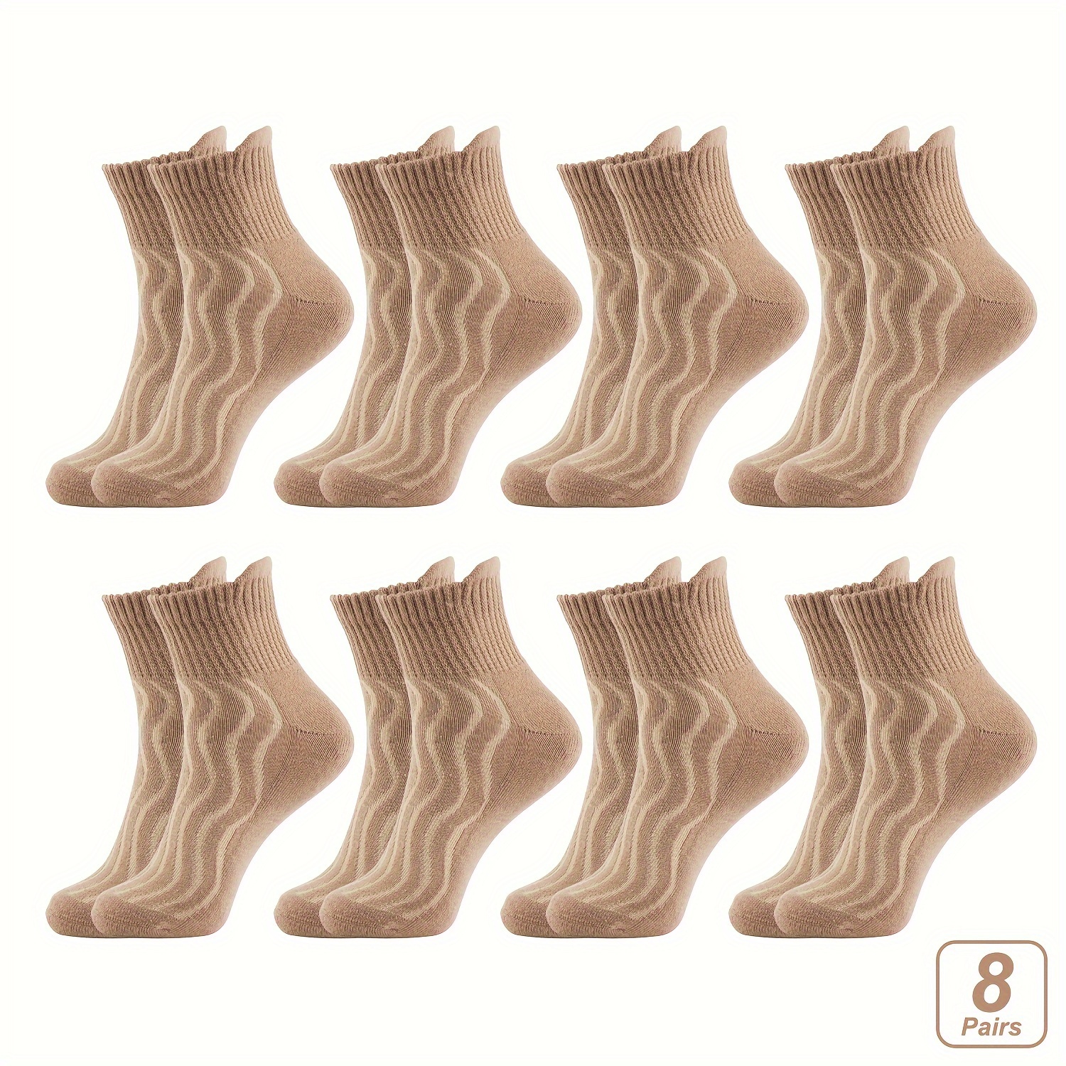 

8 Pairs Unisex Socks - Non-binding, Breathable Knit Ankle Socks With Seamless Toe For , Beige Ribbed Cuff Design