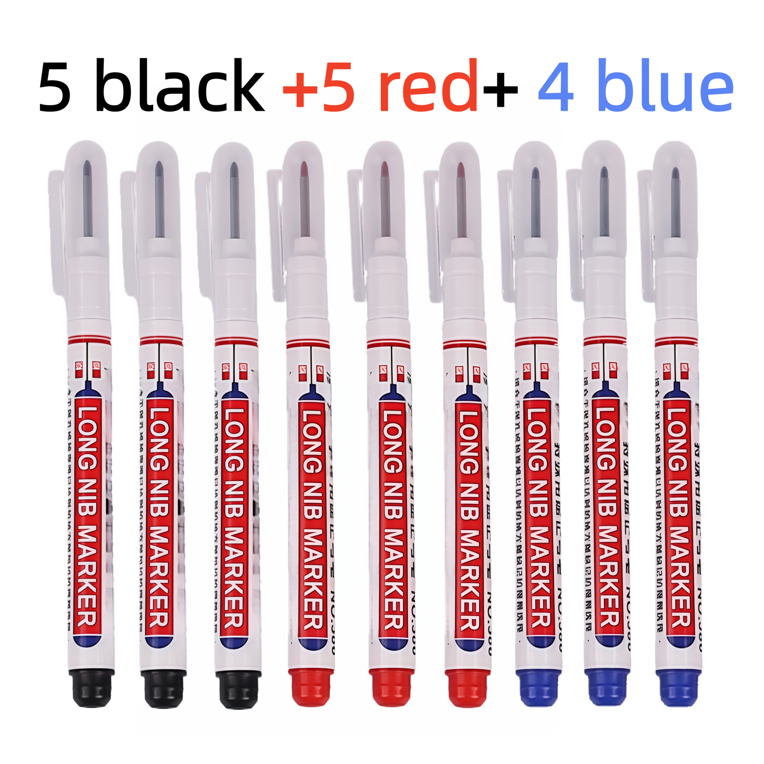 TEMU 14pcs Fine Long-head Deep Hole Measuring Tools 20mm Extended Precise Pen Tip Red Black Blue Tri-color Large Capacity Ink Hand Drawing Office