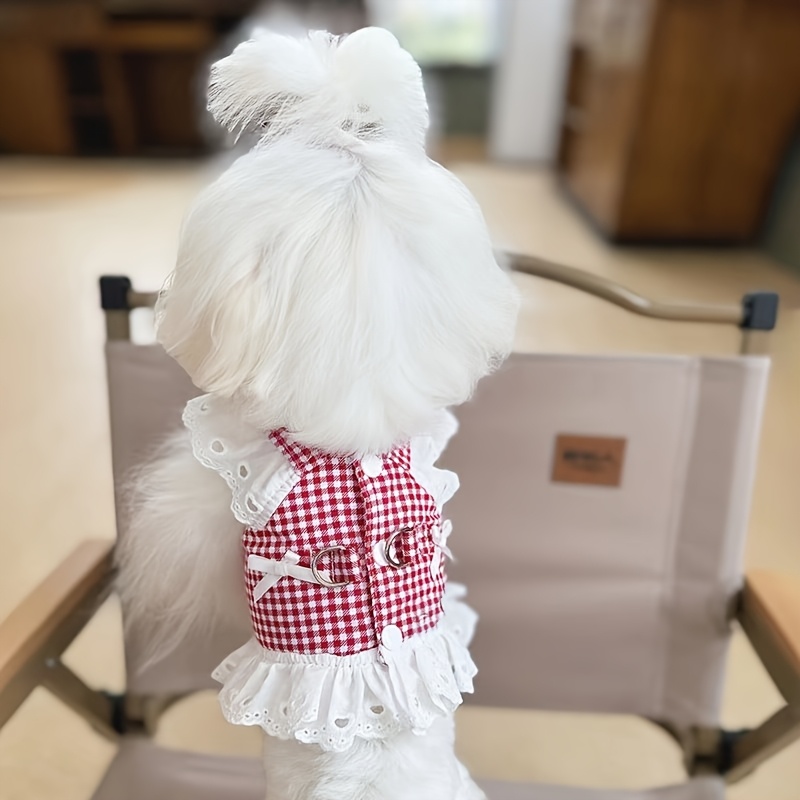 TEMU ブラック＆レッド プリンセススタイル ペットハーネス 小型/中型犬・猫用 チェッカーレーストリム付き 胸ストラップ 春夏秋アウトドア安全服