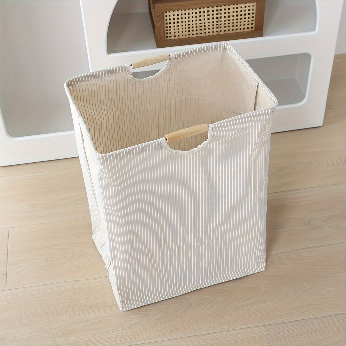 1pc large dual handle laundry basket waterproof tall fabric organizer with striped interior for bedroom bathroom dorm ideal for clothes toys storage more laundry room accessories laundry baskets details 3