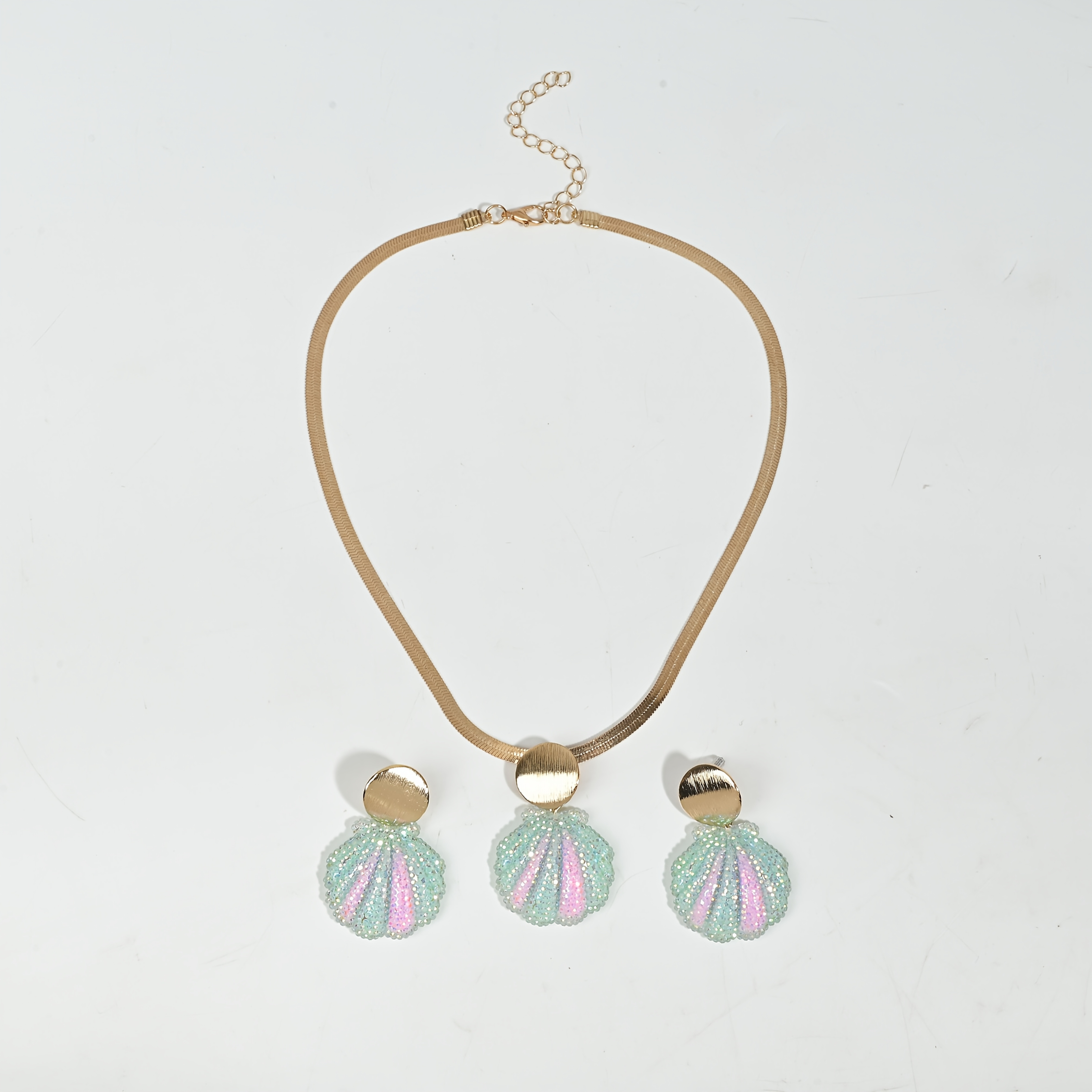 Cute Gradient Sequined Shell Jewelry Set, Snake-Shaped Design