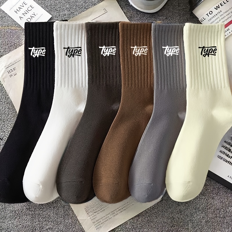 TEMU 6 Pairs Of Men's Fashion Simple Anti Odor & Sweat Absorption Crew Socks, Comfy & Breathable Socks, For Daily And Outdoor Wearing