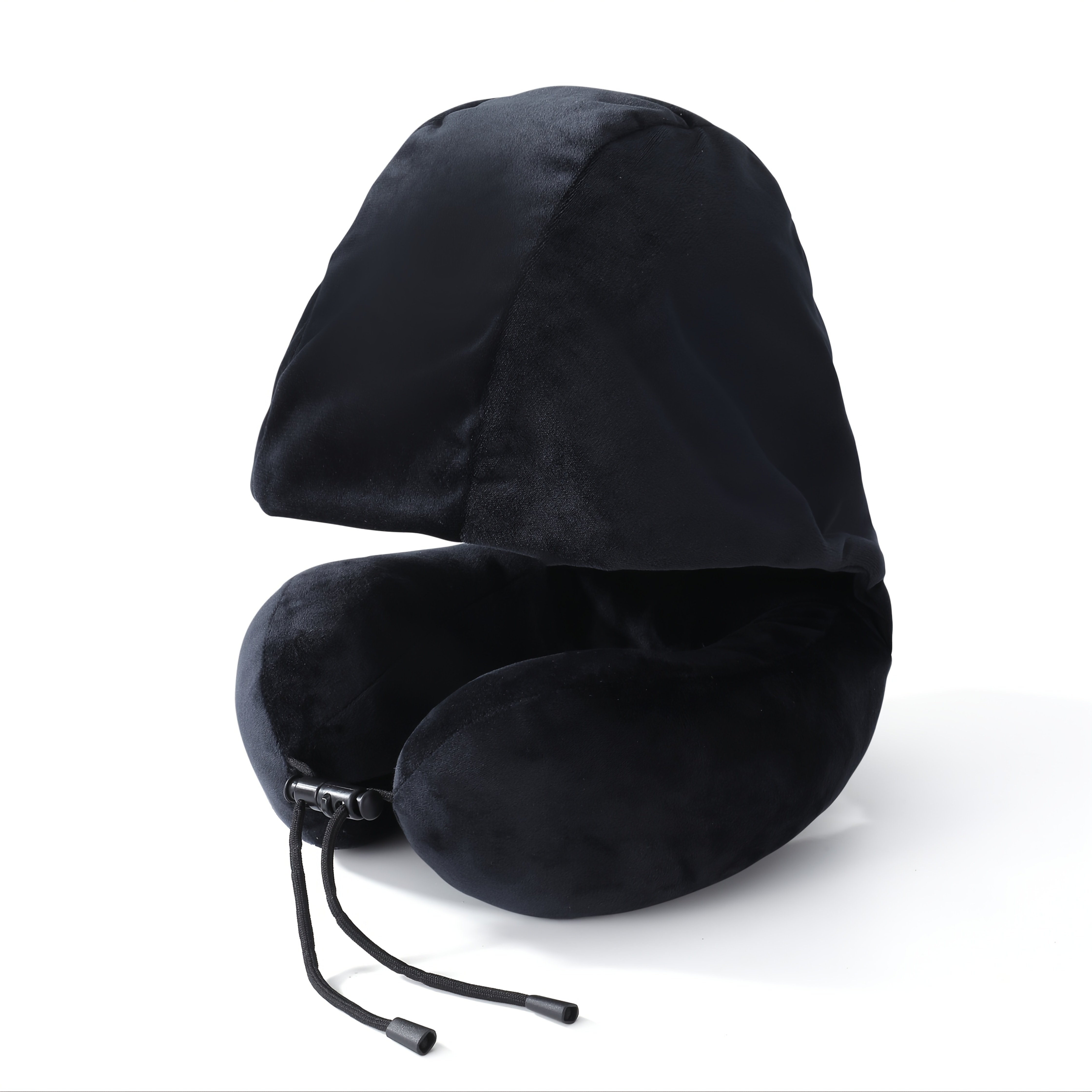 TEMU Elevated Solid Color Hooded U-shaped Pillow, Comfortable Nap Pillow, Polyester Material, -shaped Neck Pillow, Adjustable Drawstring U-shaped