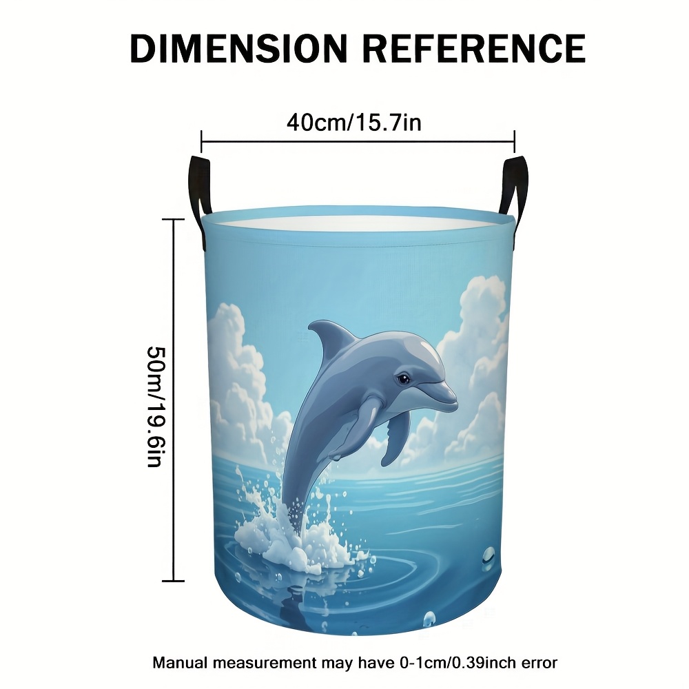 TEMU 1pc Dolphin Extra Large Laundry Basket - Durable Polyester Storage Organizer With Vibrant Dolphin & , For Dorms, Apartments, Families -