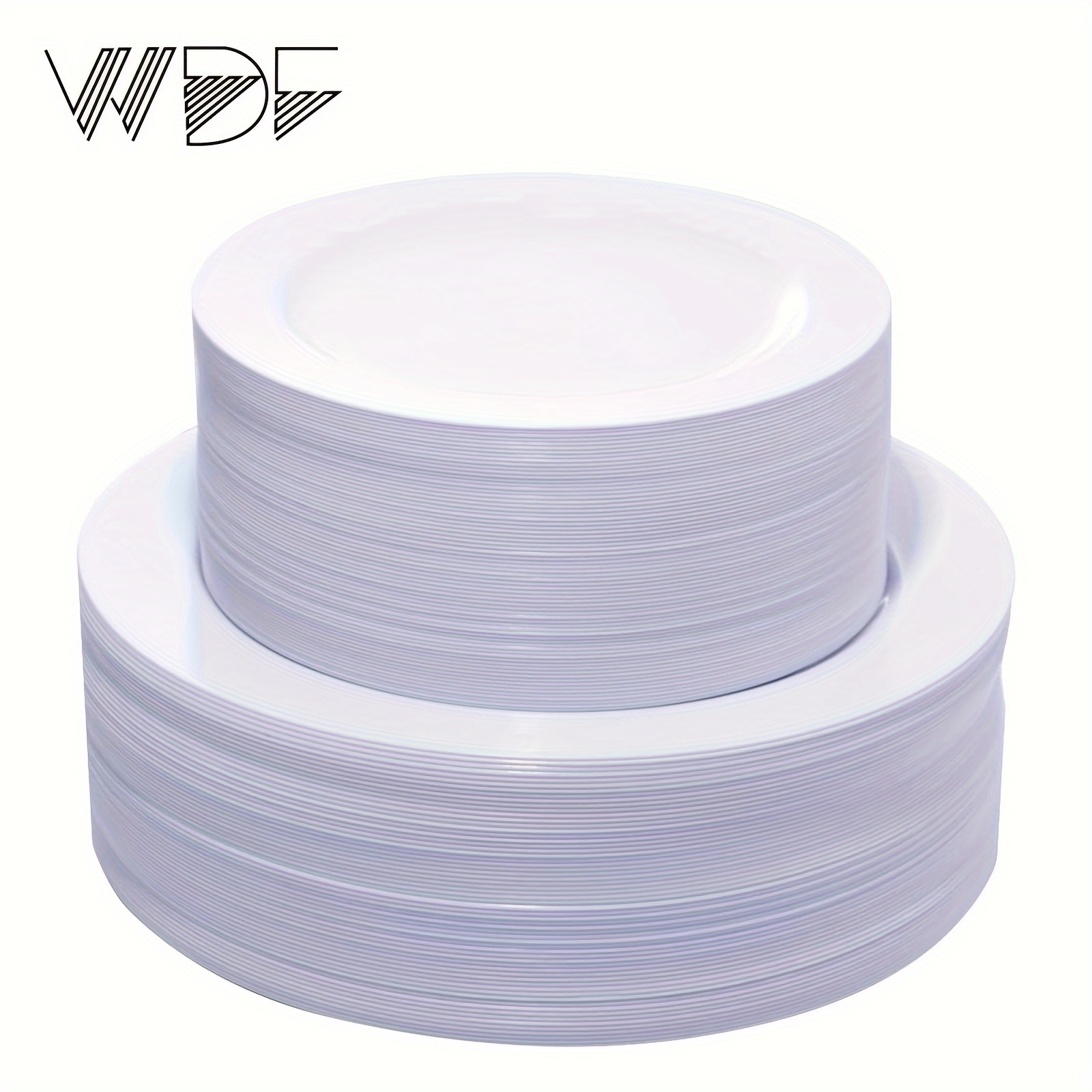 

Wdf 120 White Smooth Plastic Plates: 60 Dinner Plates (10.25in), 60 Dessert/salad Plates (7.5in), Heavy Duty, Disposable, Bpa Free, Suitable For Parties, Weddings, All