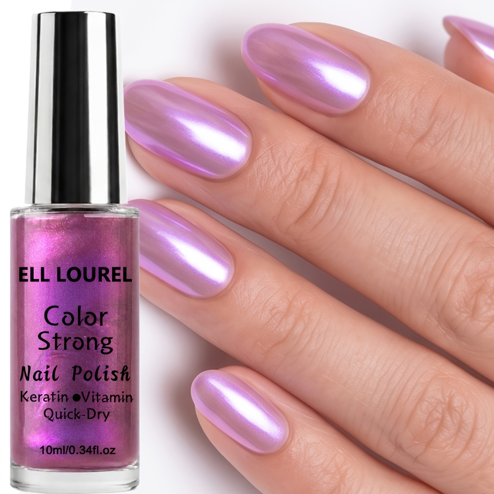 Image of Ell Aurora Ice-clear Purple Pearlescent Nail Polish, Quick-dry Formula, Iridescent Pearlescent Texture, Displays Pink, Purple, And Iridescent Effects Under Sources, Suitable For Daily Nude Nails