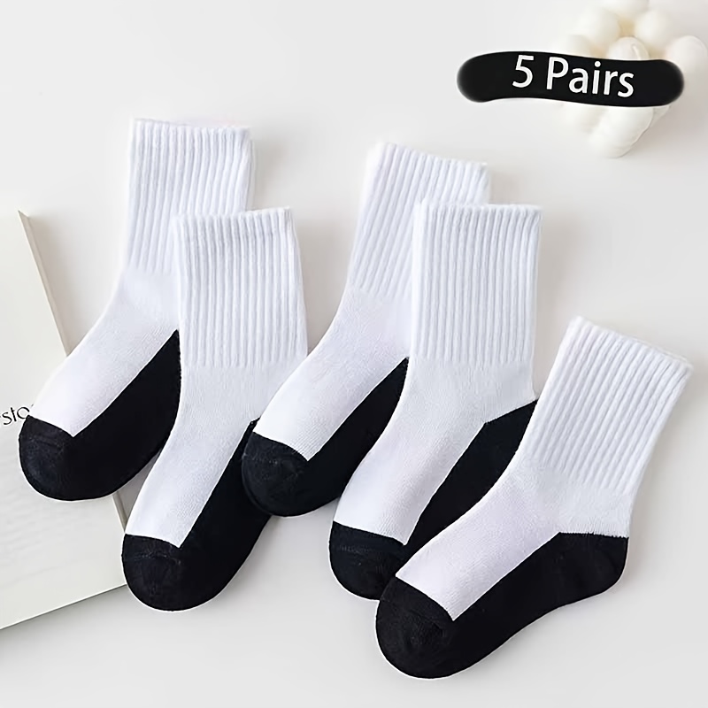Image of 5-pair Unisex Yin Yang Mid-calf Socks, Soft And Breathable, Moisture-wicking And Comfortable, Suitable For Daily Wear, Back To School Essentials