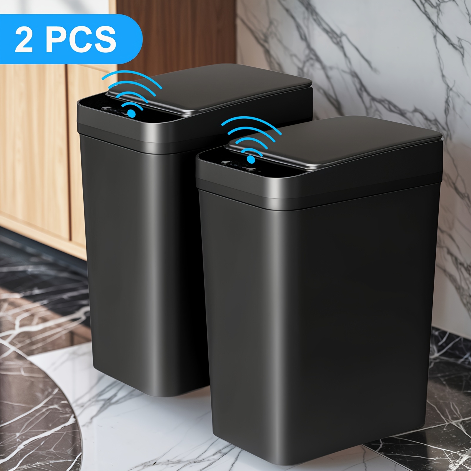 TEMU 2 Pack 4.2 Gallon And 2.6 Gallon Bathroom Automatic Trash Can Touchless Sensor With Lids Small Narrow Electric Garbage Bin For Bedroom Living