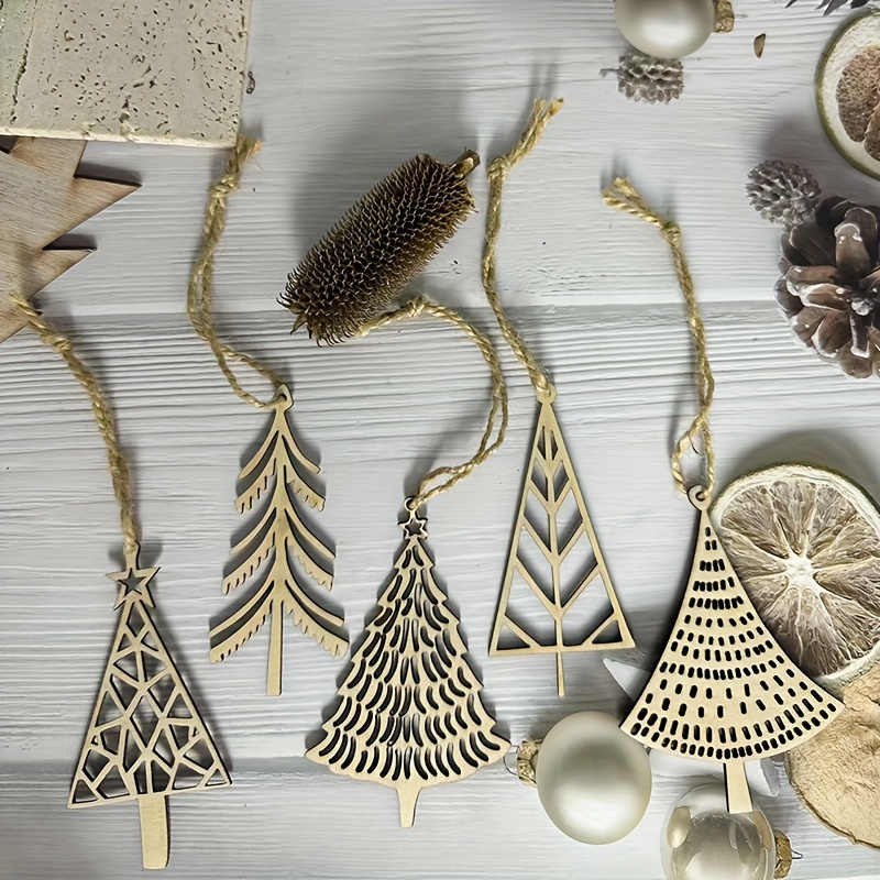Wood Tree Christmas Ornament Set, Christmas Gift For Wife, Scandinavian Ornament, Folk Ornament, Wood Christmas Ornament, Christmas Decor
