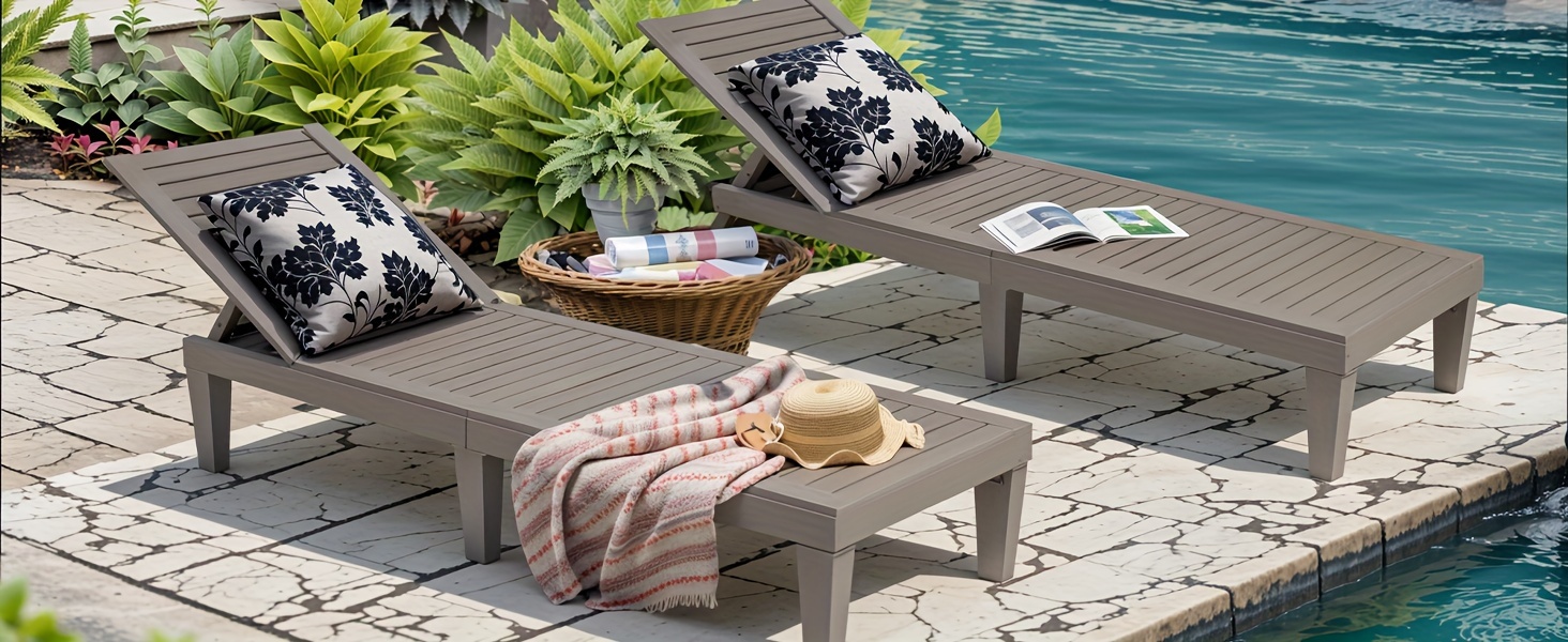 Outdoor Chaise Lounge Chair Set Of 2 For Outside Pool Patio, Adjustable Waterproof Easy Assembly Chaise Lounge Outdoor