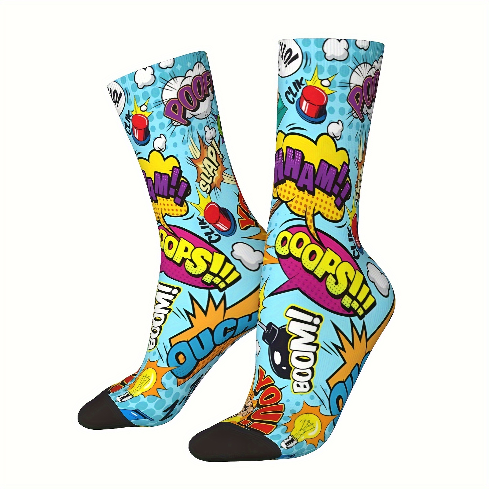 1 Pair Happy Retro Cartoon Art Element Seamless 3d Socks Print Men's Socks Polyester 2d Print Design