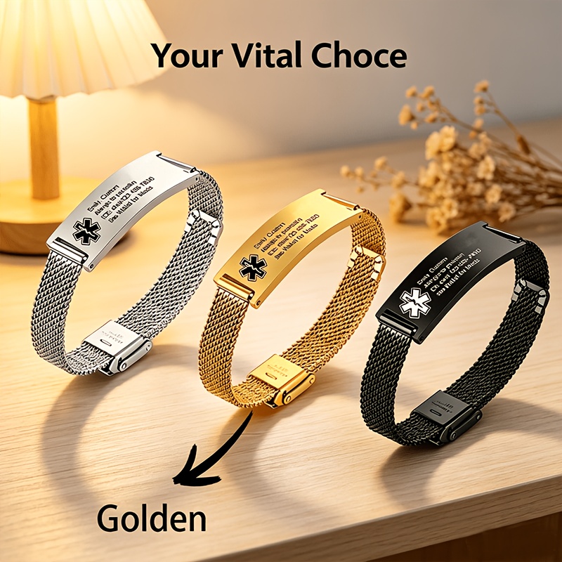 Custom Stainless Steel Body Alert Bracelet, Personalized Safety Gift