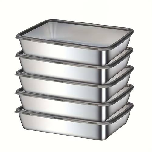 10pcs Stainless Steel Food Storage Container Set, Reusable Outdoor and Kitchen Storage Kit with 5 Containers & 5 Lids - Square Design, Dishwasher Safe, for Camping, Cooking, and Dining Use