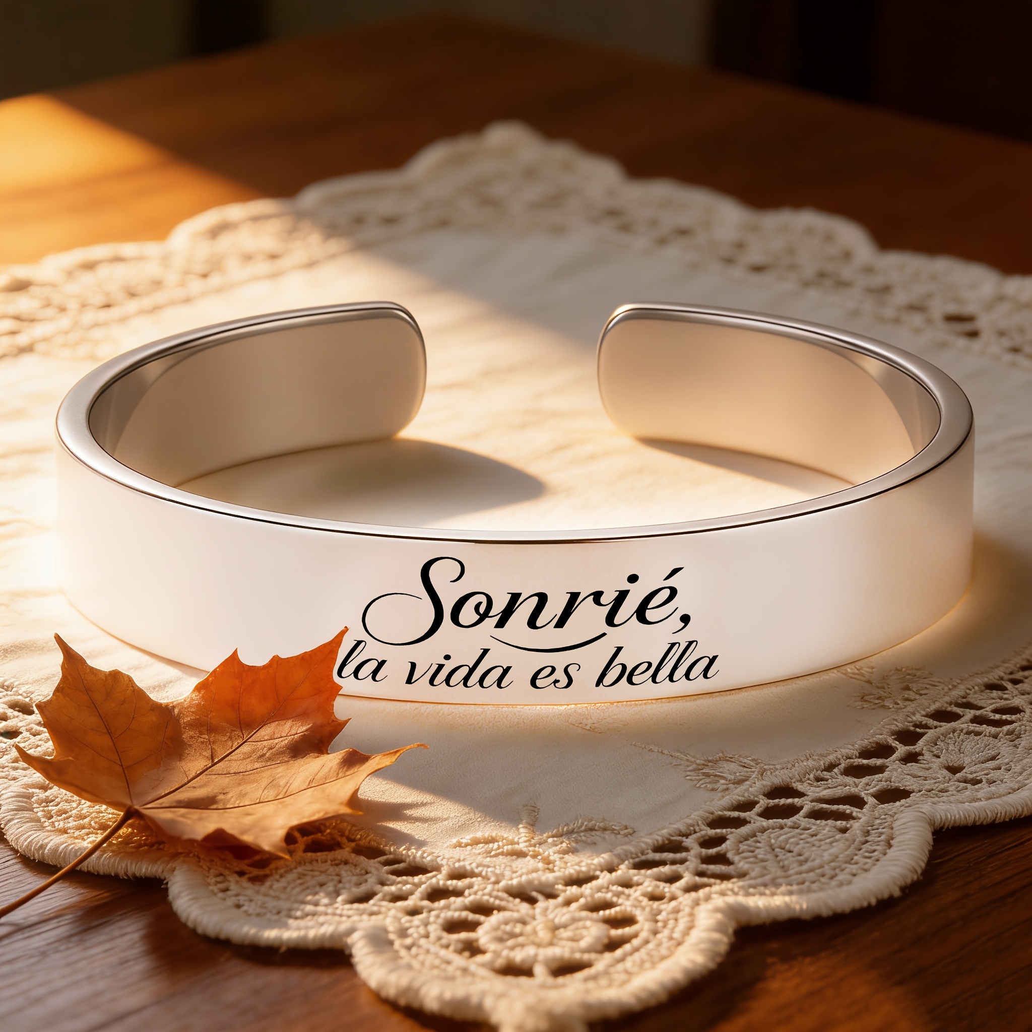 Women's Inspirational Spanish Quote Stainless Steel Open Bangle