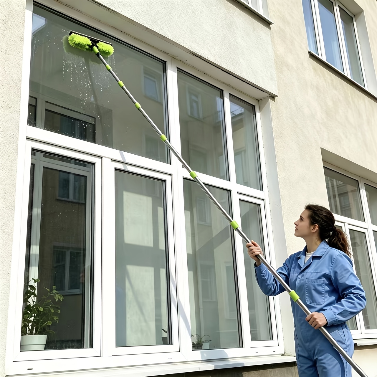 TEMU 167.28inch 10-section Telescopic Rotating Window Cleaning Pole, 2-in-1 Kit With Double-sided Squeegee, Lightweight Window Cleaner Tool For Home,