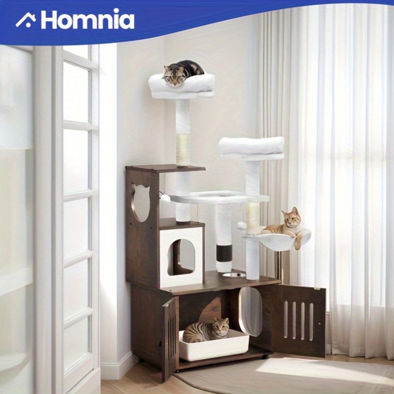 

Homiflex Cat Furniture With Litter Box, Modern Indoor Tower, Wooden House