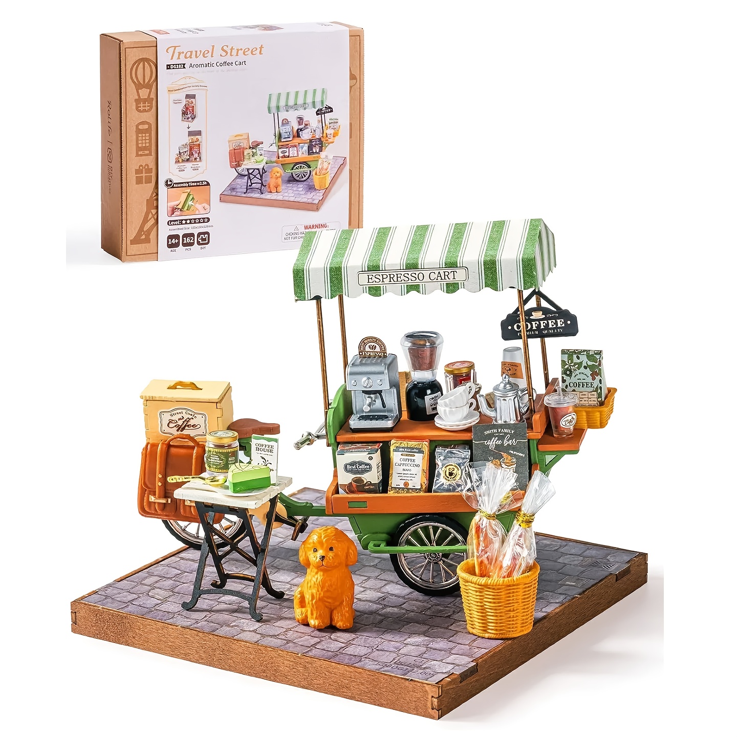 TEMU ROBOTIME Miniature Maison Chariot à Café Kit, Puzzles 3D en Bois pour Adultes, Modèle d'Artisanat pour Décoration Intérieure, Cadeaux Uniques