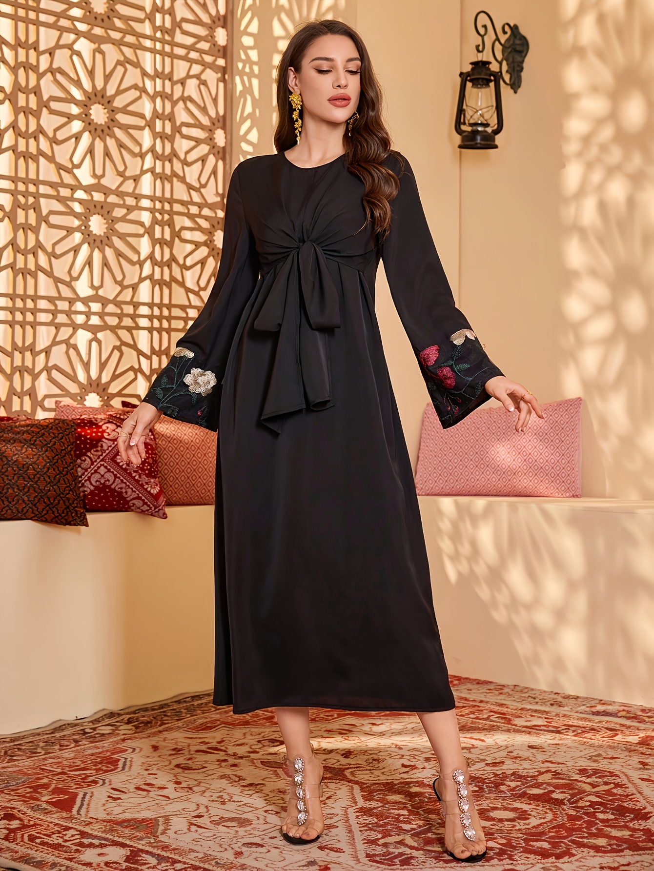 Autumn Women's Long Sleeve Round Neck Loose Mid-Length Dress Fashion Evening Gown