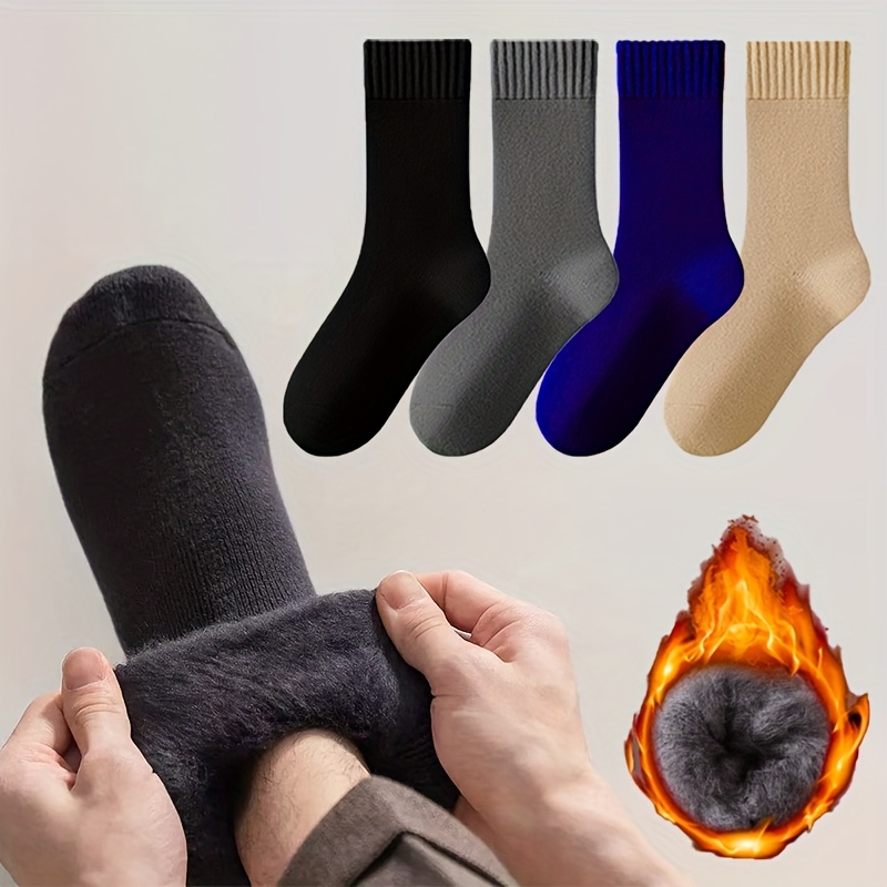 TEMU 4 Pairs Of Extra-thick Plush Socks, Winter Thermal Mid-calf Men's Outdoor Socks, Heat-retaining Sleep Socks, Floor Socks, Soft And Comfortable,