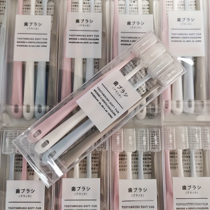 4-Pack Japanese Macaron Color Soft Bristle Toothbrushes with Protective Case