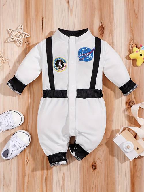 spring and autumn outdoor stylish astronaut badge long sleeved childrens romper outdoor